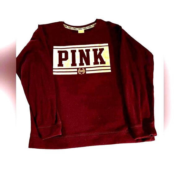 VICTORIA'S SECRET PINK Crewneck Pullover Sweatshirt Burgundy/Silver Women's S - Picture 1 of 4